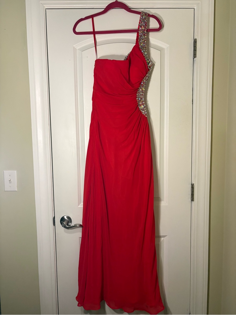 Faviana Red One-Shoulder Dress with Crystal Accent